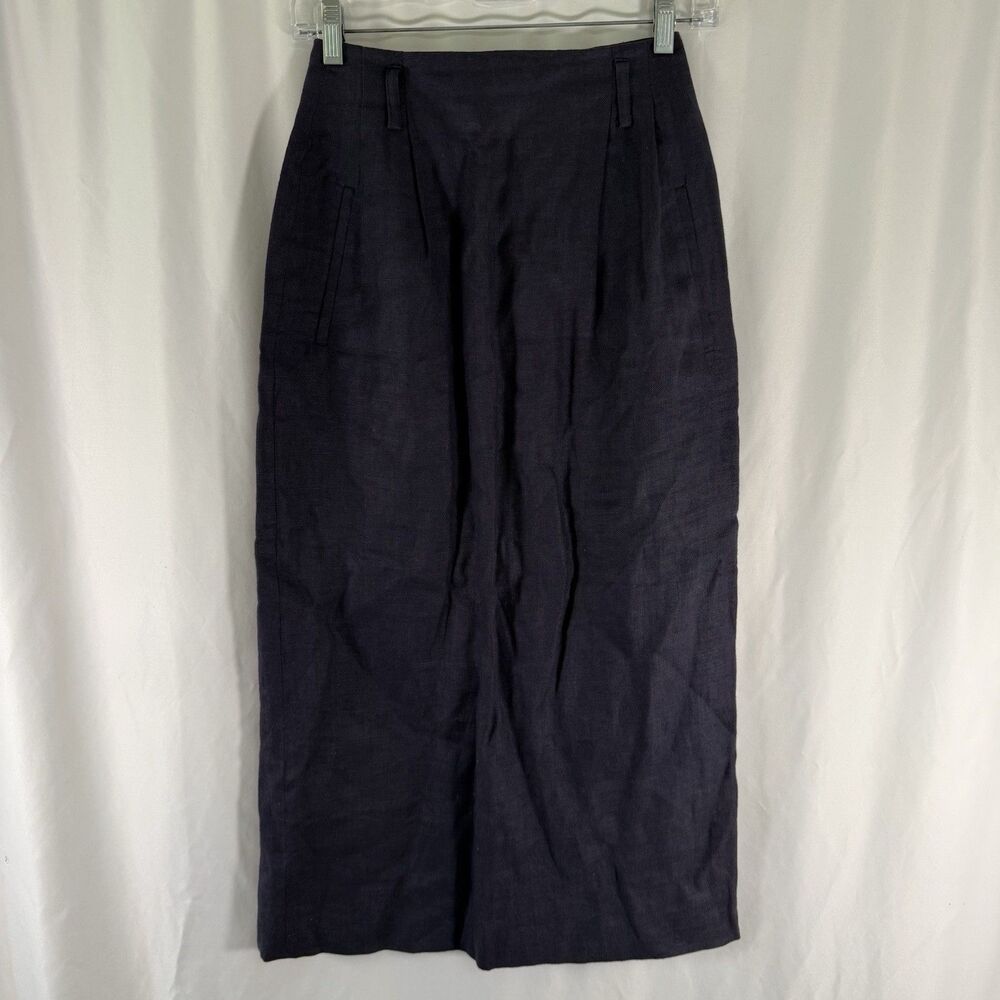 VTG Breeches 100% Linen Maxi Skirt Women's 6 Blue Pleated Lined Pockets Zip Back